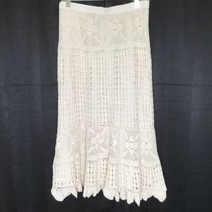 Crocheted Maxi Boho Skirt Cream Cotton Sm